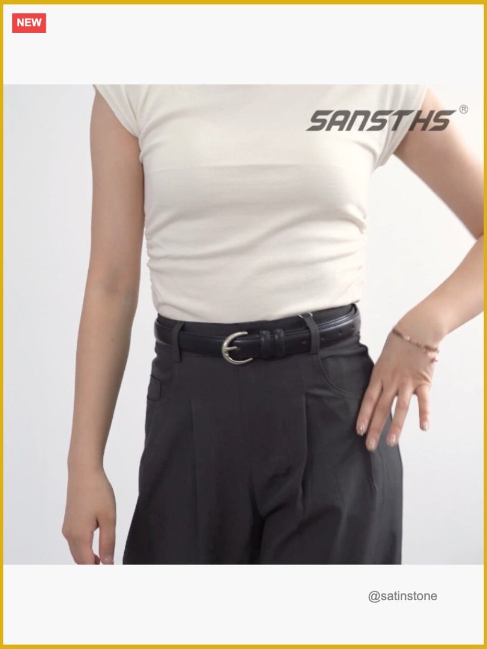 Women's Faux Leather Belt with Single Prong Buckle, Adjustable Thin Belt for - Picture 7 of 7